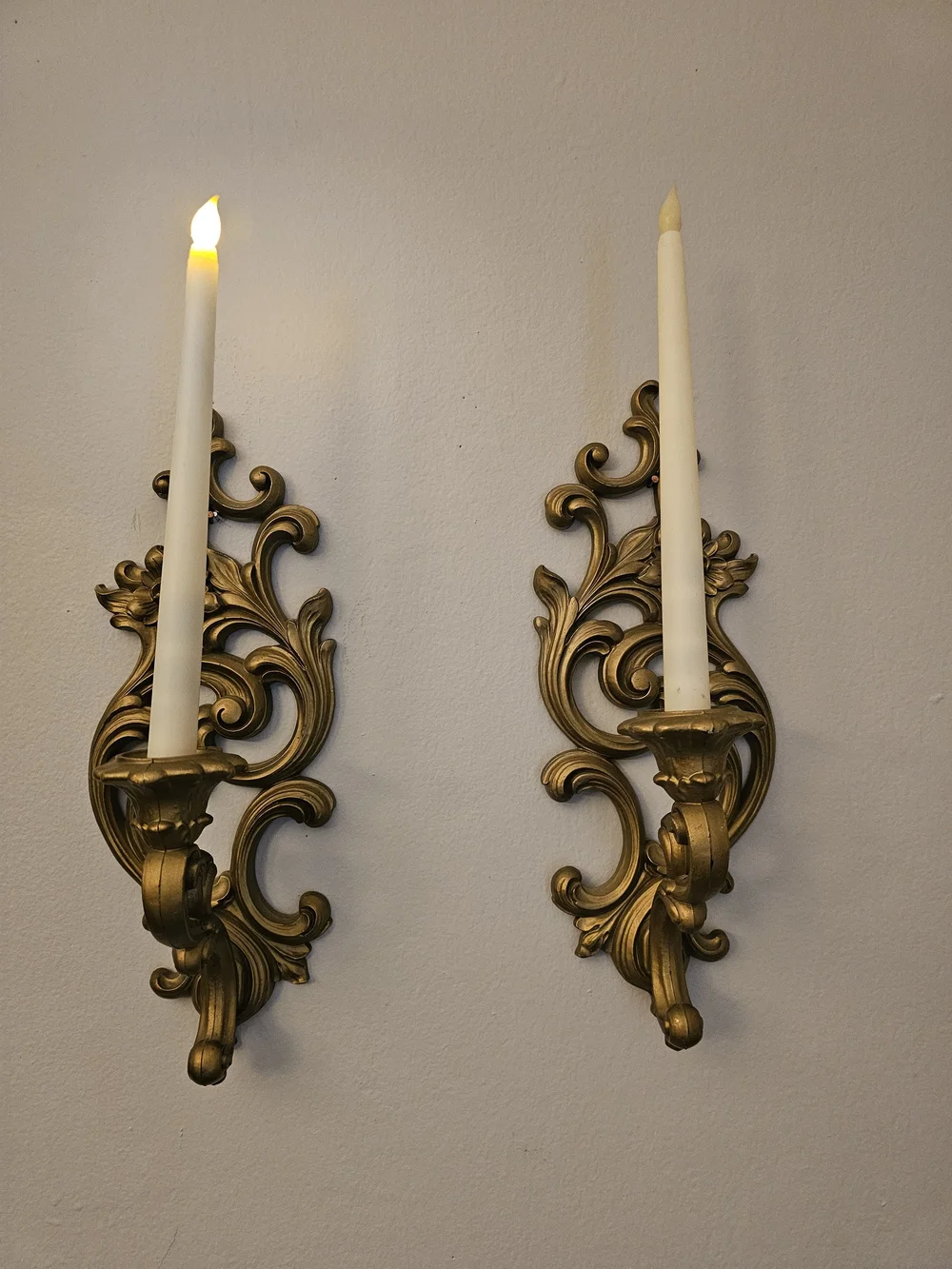Ornate Gold Wall Sconces Pair - Classic Decorative Accent Candeholders